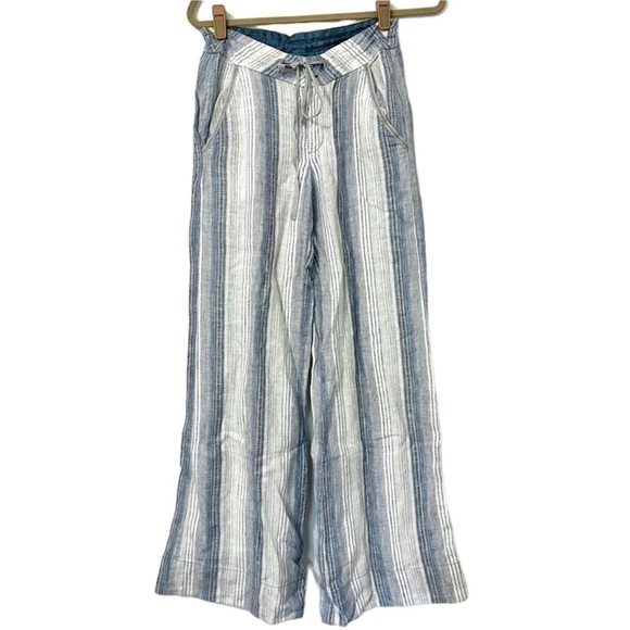 Anthropologie Tiny Striped Linen Flare Pants - Picture 1 of 8